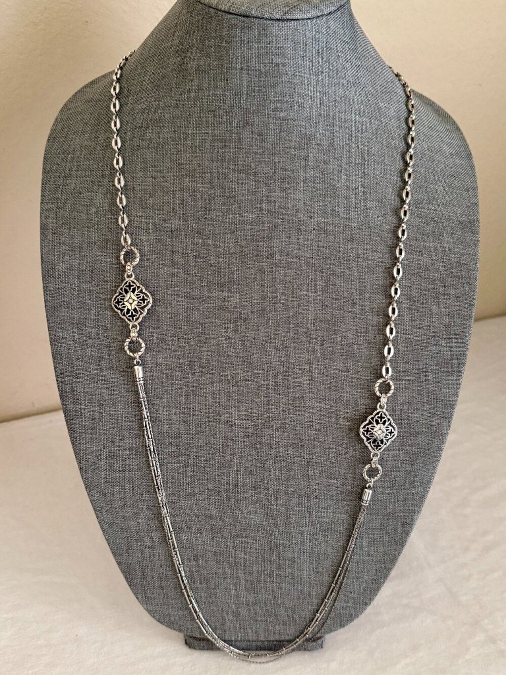 Brighton Women's Elegant Charm Long Adjustable Necklace Silver Plated & Crystals - Picture 7 of 15